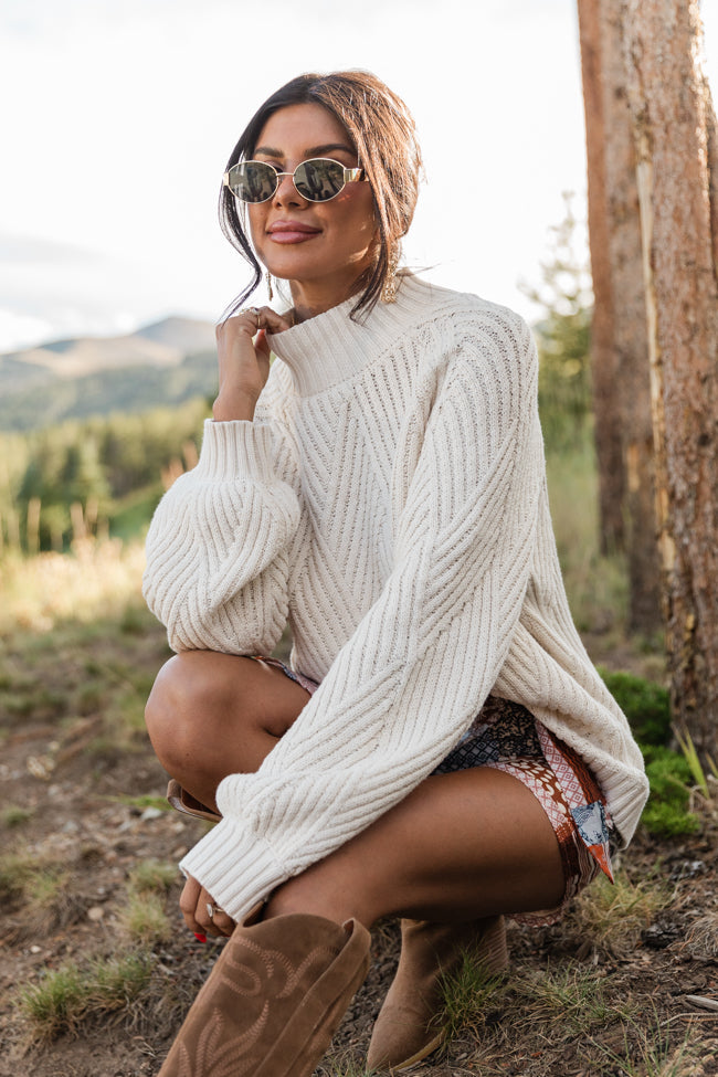 Sweet As You Ivory Diamond Textured Mock Neck Sweater