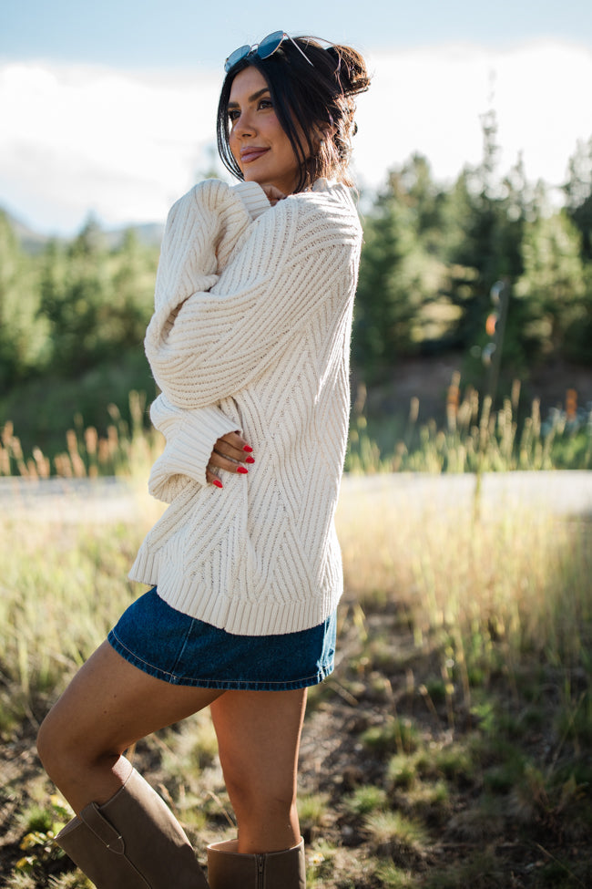 Sweet As You Ivory Diamond Textured Mock Neck Sweater