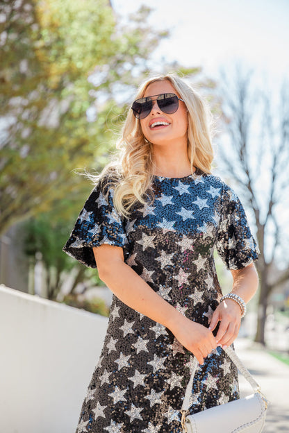 Just Be Honest Sequin Star T-Shirt Dress FINAL SALE