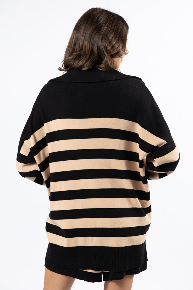 Pulling Heartstrings Black And Tan Striped Quarter Zip Pullover