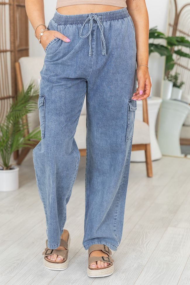 In The Clouds Medium Wash Chambray Cargo Pants SALE