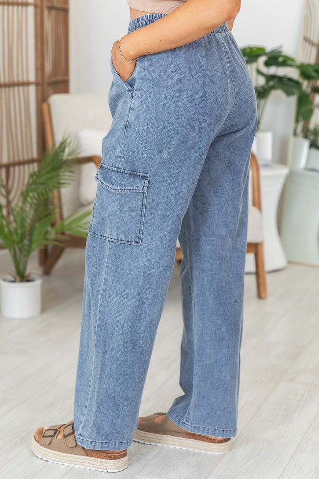 In The Clouds Medium Wash Chambray Cargo Pants SALE