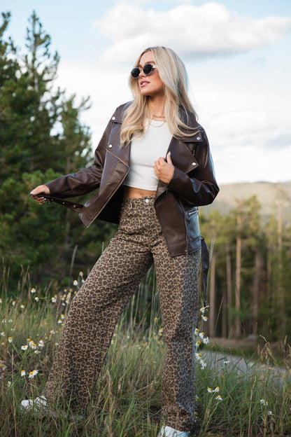 Wild Things Taupe and Brown Leopard Wide Leg Pants