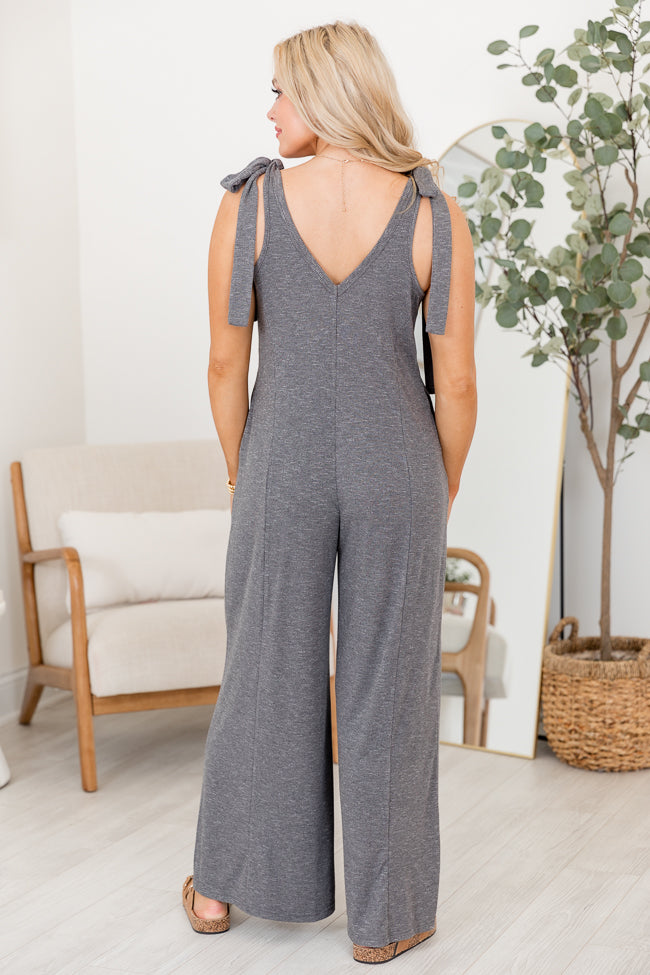 Sweetest Rush Grey Tie Shoulder Jumpsuit SALE