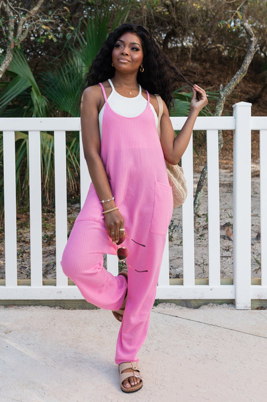 Day In The Life Pink Waffle Knit Jumpsuit SALE