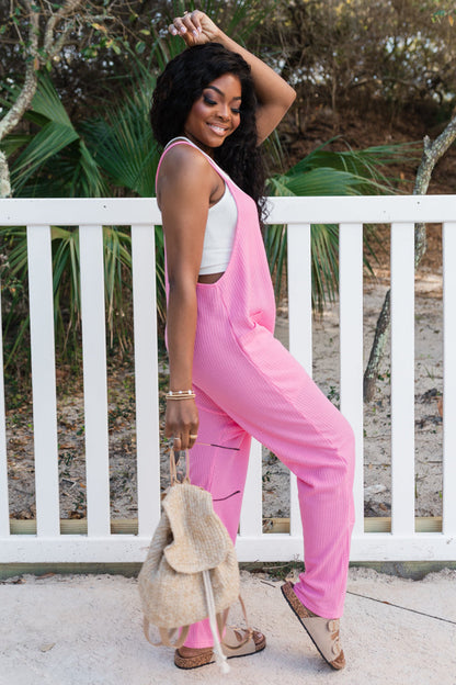 Day In The Life Pink Waffle Knit Jumpsuit SALE