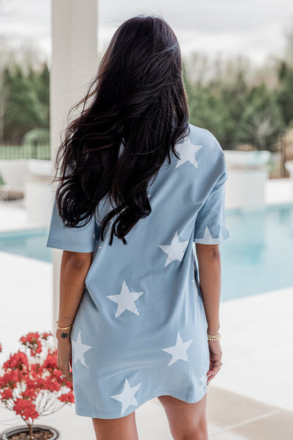 When The Stars Come Out Grey Star Print T-shirt Dress FINAL SALE