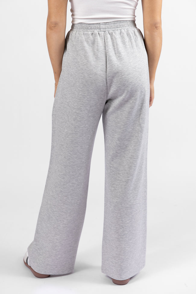 Let's Just Stay Heather Grey Knit Wide Leg Pants