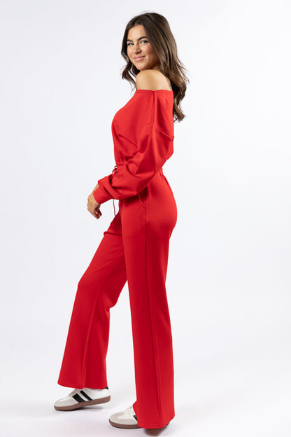 Wear It Out Red Boat Neck Jumpsuit SALE