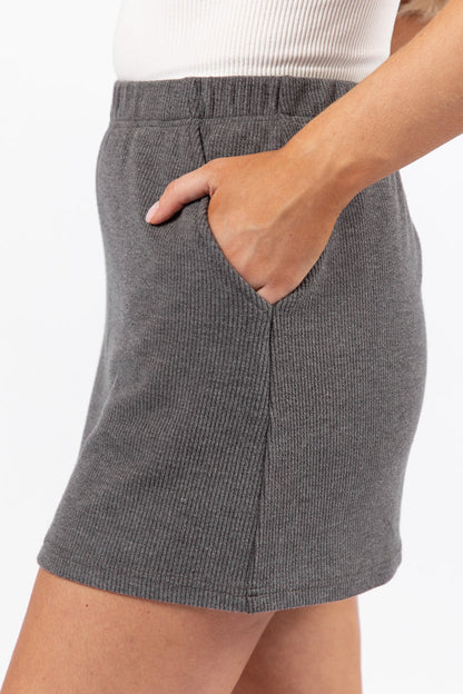 Tried It All Charcoal Ribbed Knit Skort