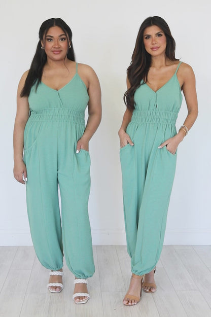 Raise Your Standards Sage Green Jumpsuit SALE