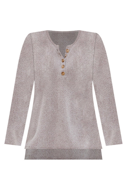 Thinking Of You Taupe  Fuzzy Henley Blouse